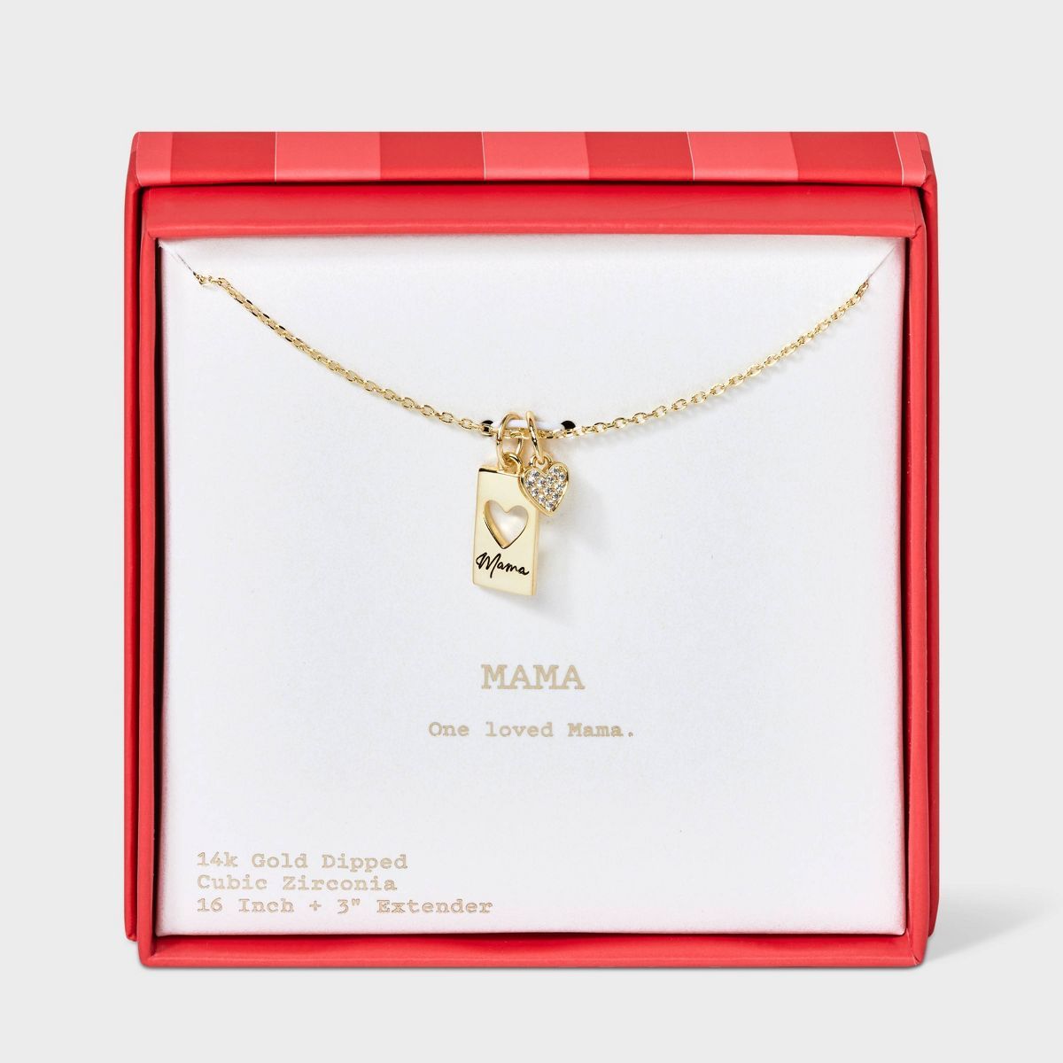 14k Gold Dipped "Mama" Cubic Zirconia Heart Tag Pendant Necklace - A New Day™ Gold | Target