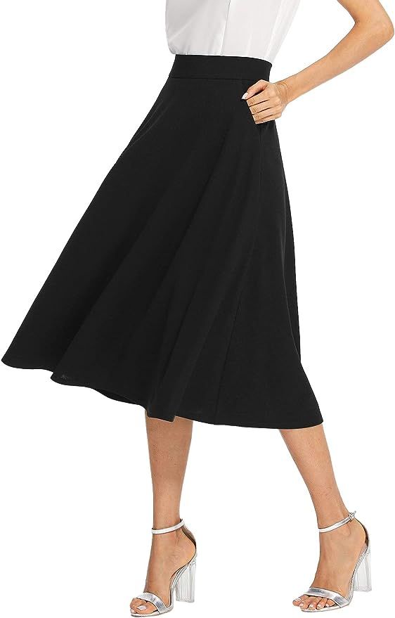 SheIn Women's Casual High Waist A Line Pleated Midi Skirt with Pockets | Amazon (US)