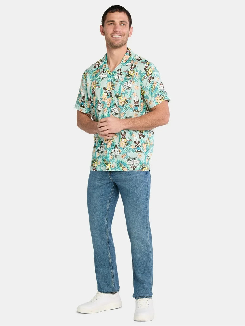 Mickey Mouse Men's Print Button Up Shirt with Short Sleeves, Sizes XS-5XL | Walmart (US)