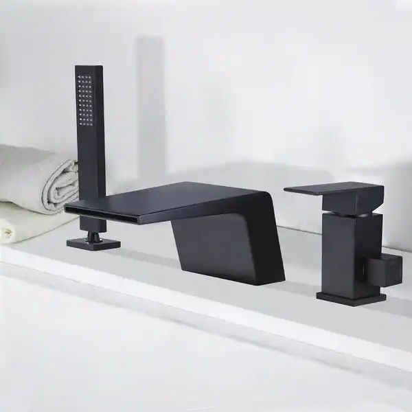 Single Handle Deck Mounted Roman Tub Faucet Widespread Black with Handshower | Bed Bath & Beyond