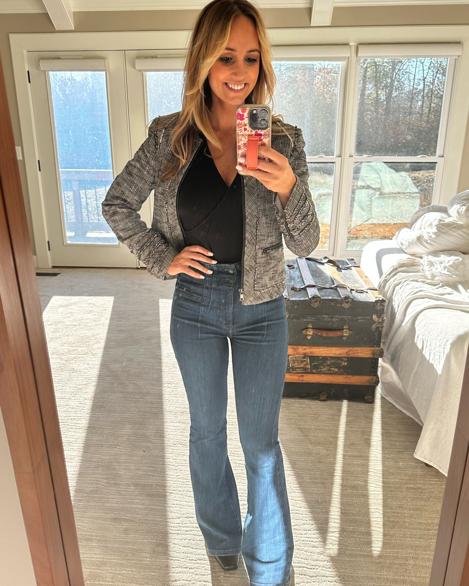 Work outfit of the day 

Houndstooth blazer
Wrap bodysuit 
Free People Jayde Flares
Square toed black boots

#LTKshoecrush #LTKworkwear #LTKstyletip