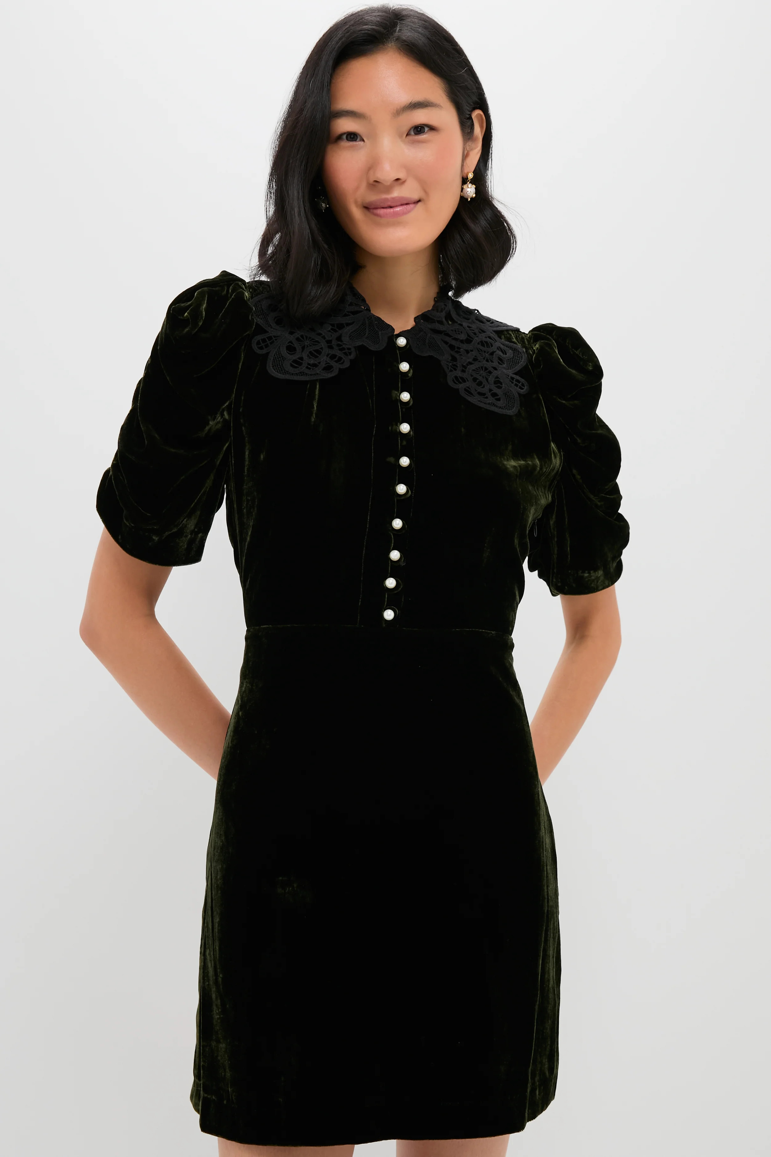 Olive Velvet Norabelle Short Sleeve Mini Dress | Tuckernuck (US)