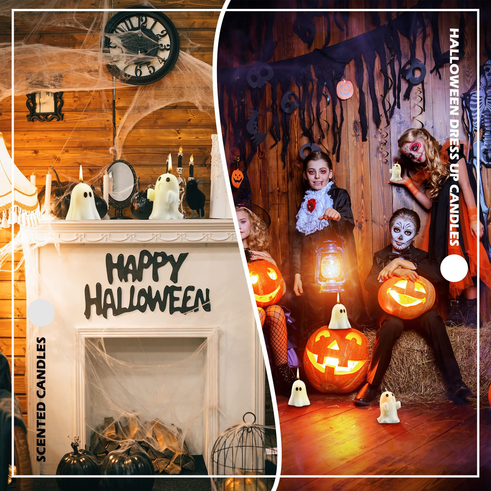 Minatee 4 Pieces Large Halloween Ghost Candles Cute Spooky Fall Decor Burning White Scented Wax C... | Amazon (US)