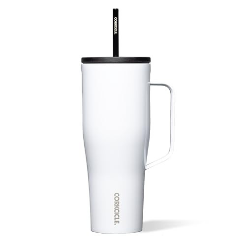 Corkcicle Cold Cup XL - Insulated Tumbler with Handle - Keeps Drinks Cold 12 Hours - Triple-Insulated - Spill-Proof Lid - Summer Drinkware Gift - Keeps Drinks Ice Cold - 30 oz - Gloss White | Amazon (US)