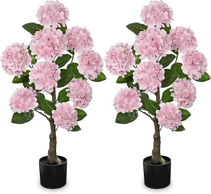 3FT Pink Hydrangea Artificial Flowers Tree Large Real Touch Faux Silk Hydrangea Plants Potted Fak... | Amazon (US)
