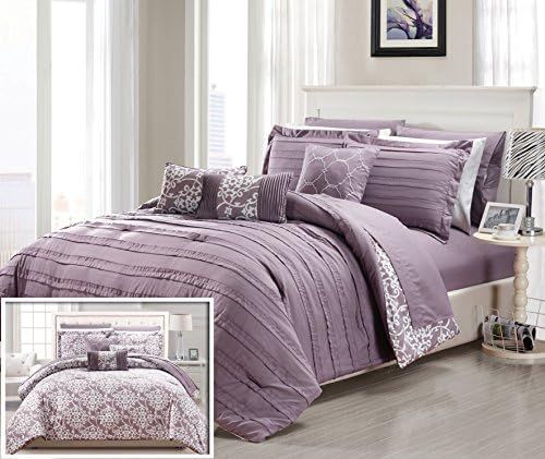Chic Home 10 Piece Lear Complete PLearted Ruffles and Reversible Printed Queen Bed in a Bag Comfo... | Amazon (US)