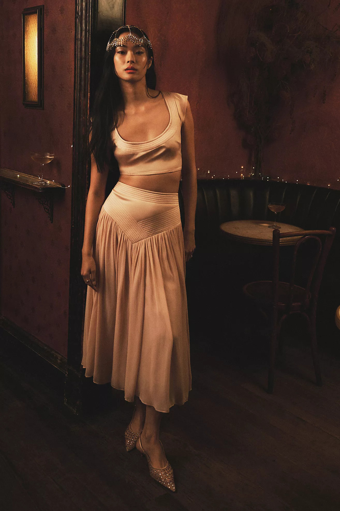 By Anthropologie Satin Trapunto Midi Skirt | Anthropologie (US)