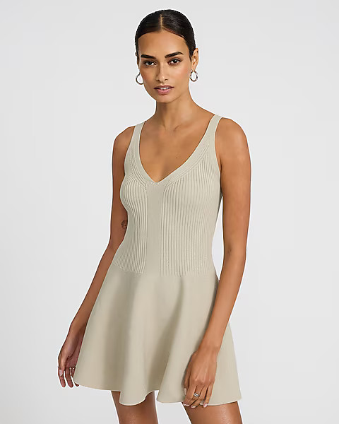 V-Neck Sleeveless Mini Peplum Sweater Dress | Express