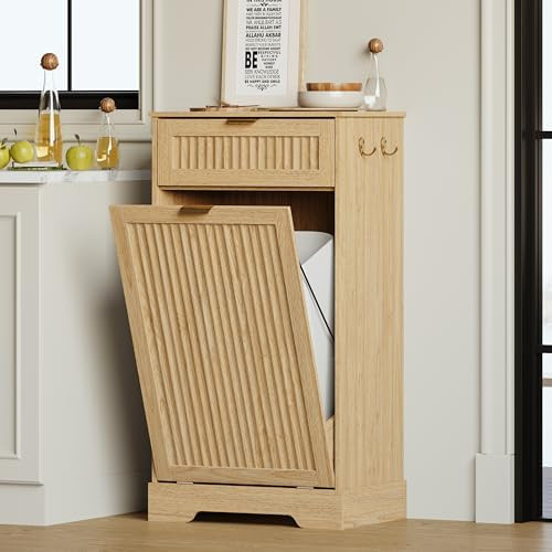 13 Gallons Tilt Out Trash Can Cabinet, Fluted Trash Cabinet, Natural Oak | Amazon (US)