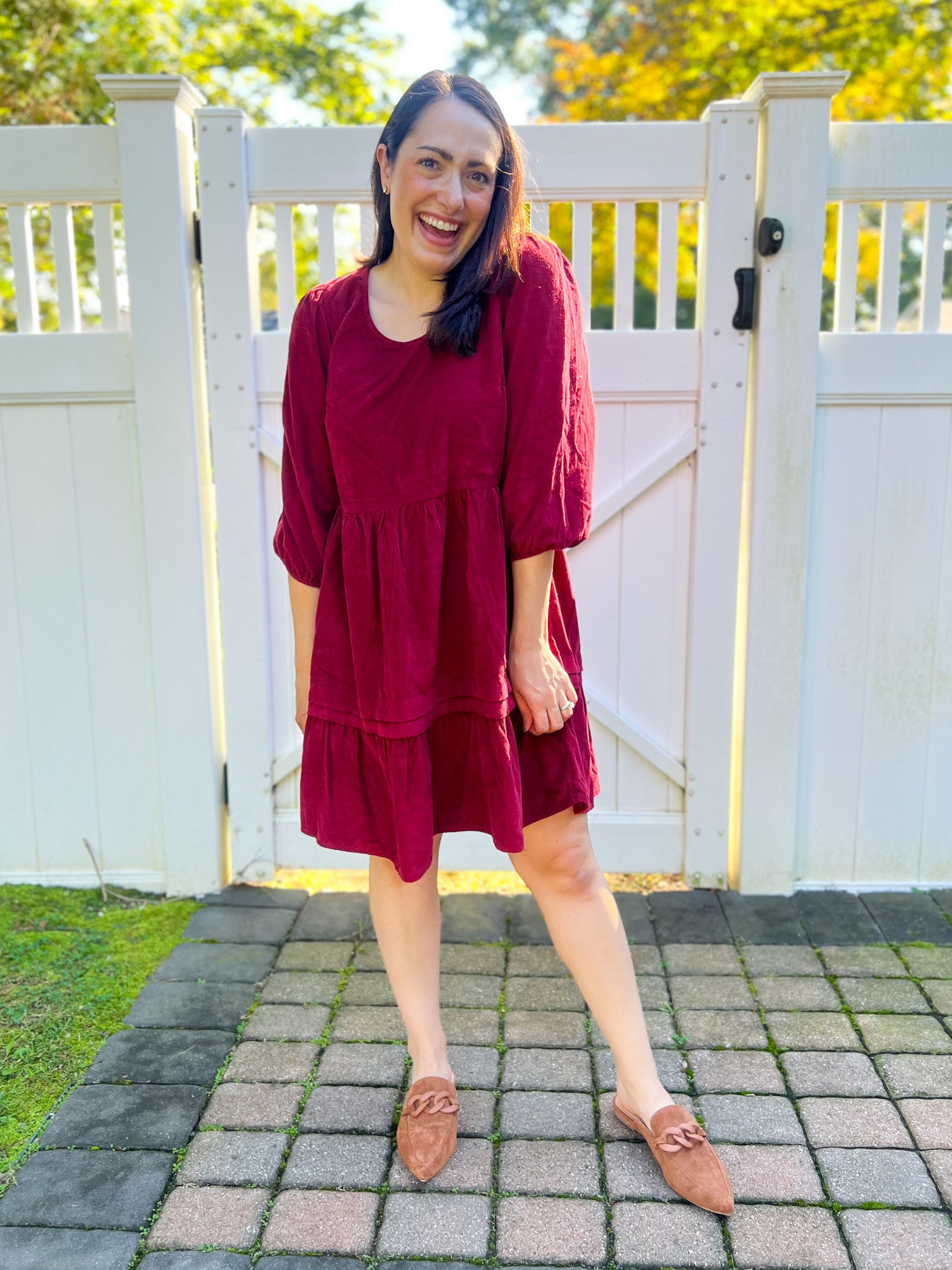 Corduroy dress: small
Mules: size up half 

#LTKshoecrush #LTKsalealert #LTKworkwear
