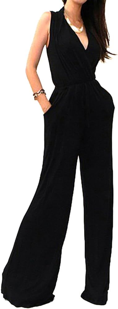 Amazon.com: Vivicastle Women's USA Sexy Wrap Top Wide Leg Long Sleeve Cocktail Knit Jumpsuit (Lar... | Amazon (US)