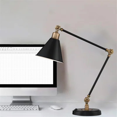 Modern Adjustable Desk Lamp With USB Charging Port A+C Black Brass Metal Conical Lampshade, Suitable For Living Room, Bedroom, Bedside Table, Home Off | Wayfair North America