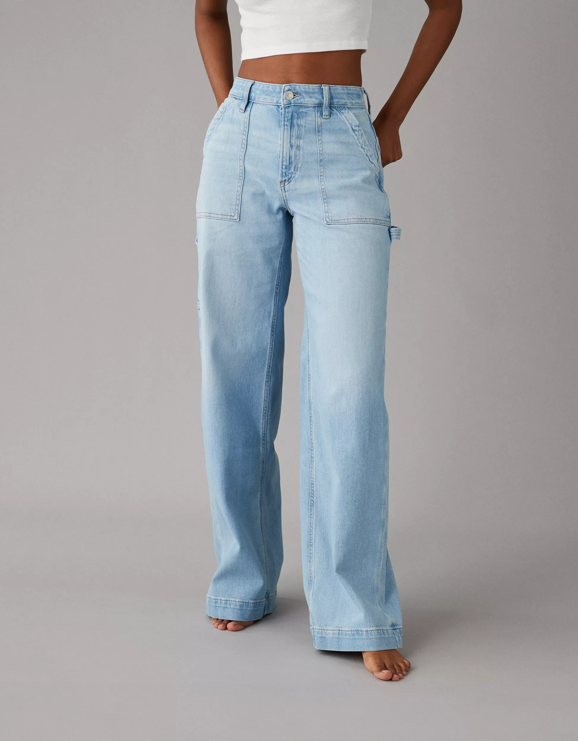AE Dreamy Drape Stretch Super High-Waisted Baggy Wide-Leg Jean | American Eagle Outfitters (US & CA)