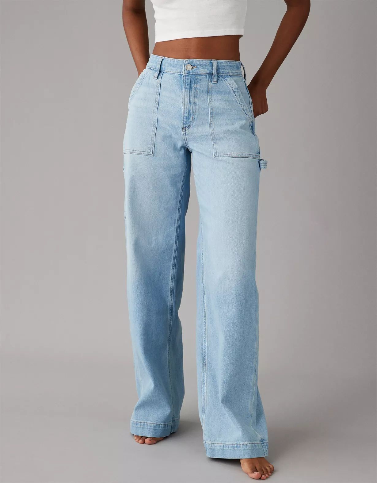 AE Dreamy Drape Stretch Super High-Waisted Baggy Wide-Leg Jean | American Eagle Outfitters (US & CA)