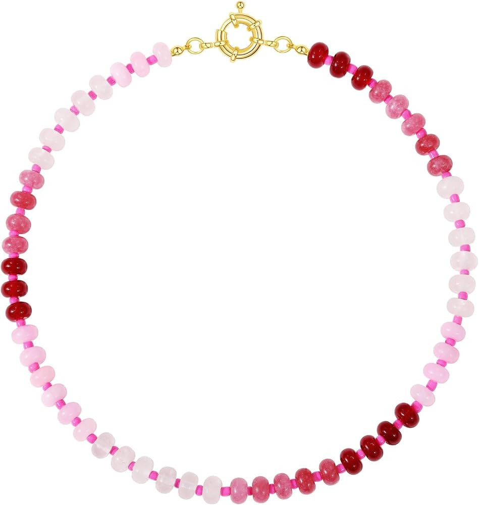 KELORIS PATH Beaded Gemstone Necklaces for Women, Boho Colorful Bead Choker Necklace, Natural Sto... | Amazon (US)