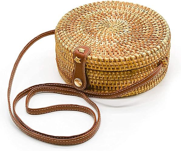 Rattan Bag Handwoven Round Bag Natural Chic Crossbody Handbag Circle Boho Bag | Amazon (US)