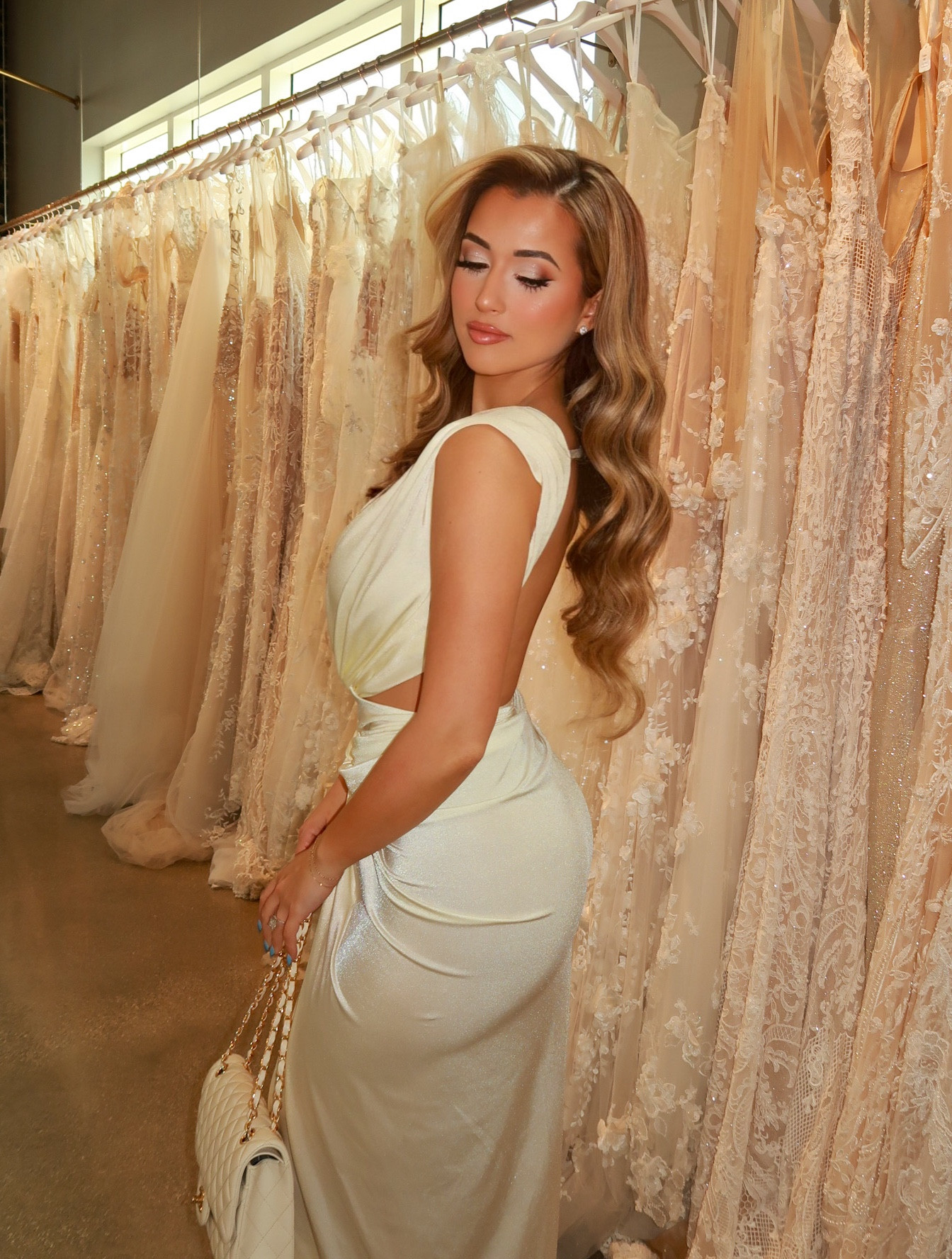 Wedding dress fitting 💍 obsessed with this look! Tip: always go in full glam to practice what you want for your wedding day. Each time I’ve gone I’ve tried a different look 👰🏼‍♀️  wearing a size XS in this dress! 

#LTKstyletip #LTKwedding #LTKbeauty