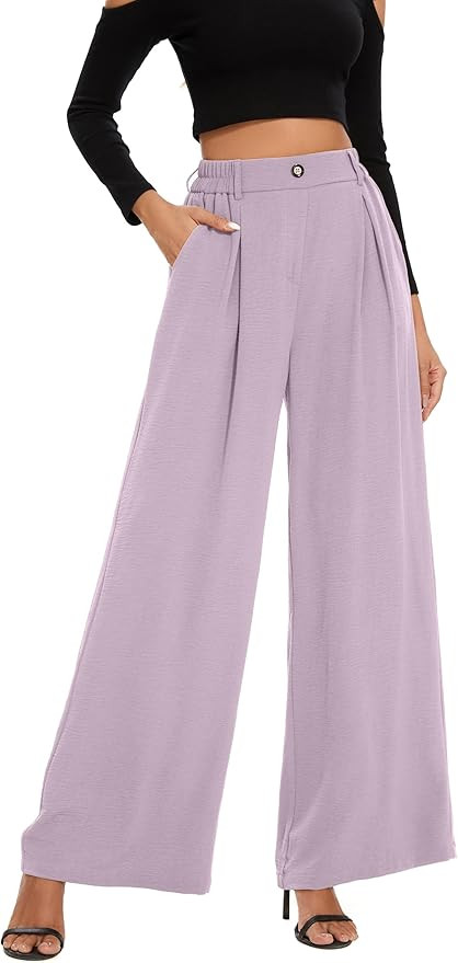FUNYYZO 2025 Women Palazzo Pants High Waist Casual Wide Leg Long Lounge Pull On Trousers with Poc... | Amazon (US)