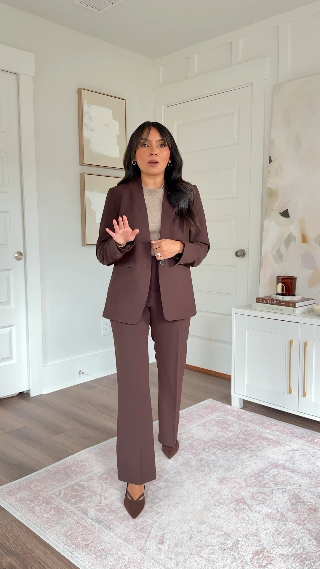 Brown pure chocolate blazer size 0 petite TTS
Light brown sweater size xxs TTS
Brown pure chocolate pants size 2 petite TTS
Brown heels size 5 TTS

#LTKSaleAlert #LTKWorkwear #LTKPetite