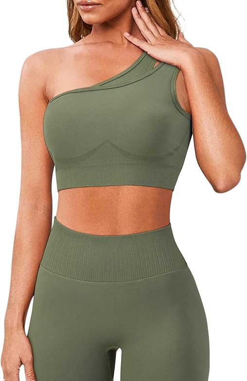 OMKAGI Workout Set for Women 2 Piece Seamless One Shoulder Sports Bra Scrunch Butt Lifting leggin... | Amazon (US)