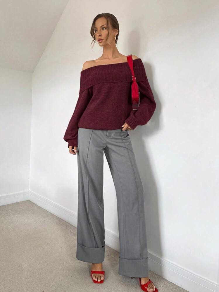 Siren Gaze Casual Women's Solid Color Long Sleeve Sweater, Off The Shoulder Sweater, Fall Sweaters, Fall Women Sweaters, Outgoing, Long Sleeve Tops | SHEIN