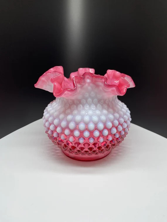 Fenton 1970s Cranberry/Pink Hobnail Ruffle Vase | Etsy (US)