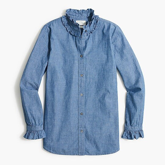 Ruffleneck chambray shirt | J.Crew Factory