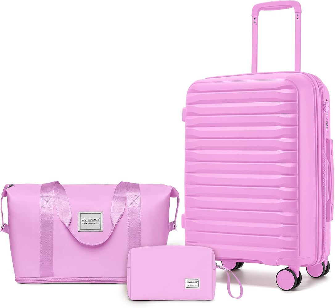 LARVENDER Luggage Sets 3 Piece, Expandable Hardside PP Carry On Luggage Suitcase with 360° Spinner Wheels TSA Lock Suitcase Set for Women Men, Neon Pink | Amazon (US)