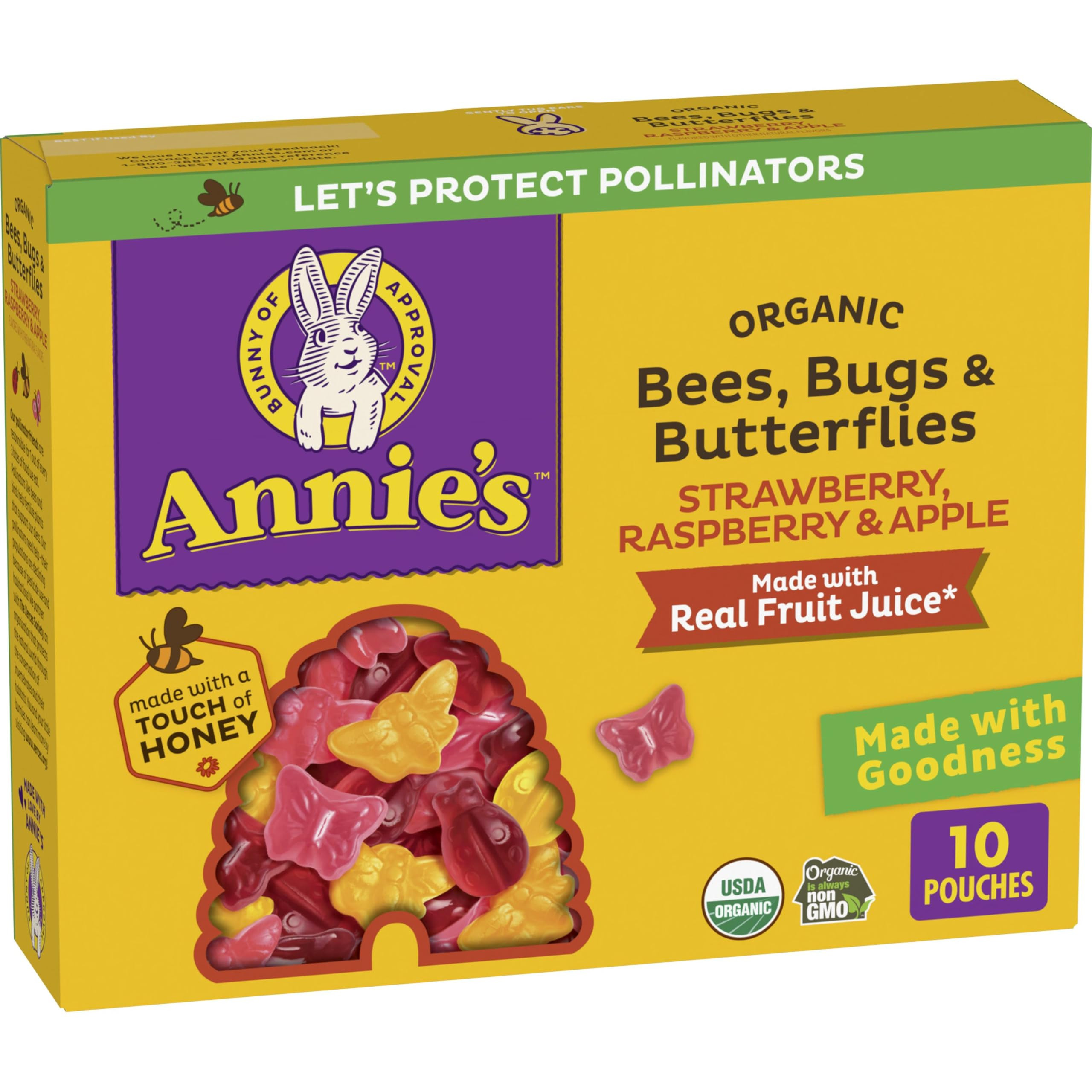 Annie's Organic Bees, Bugs, and Butterflies Fruit Flavored Snacks, 10 Pouches, 7 oz | Amazon (US)