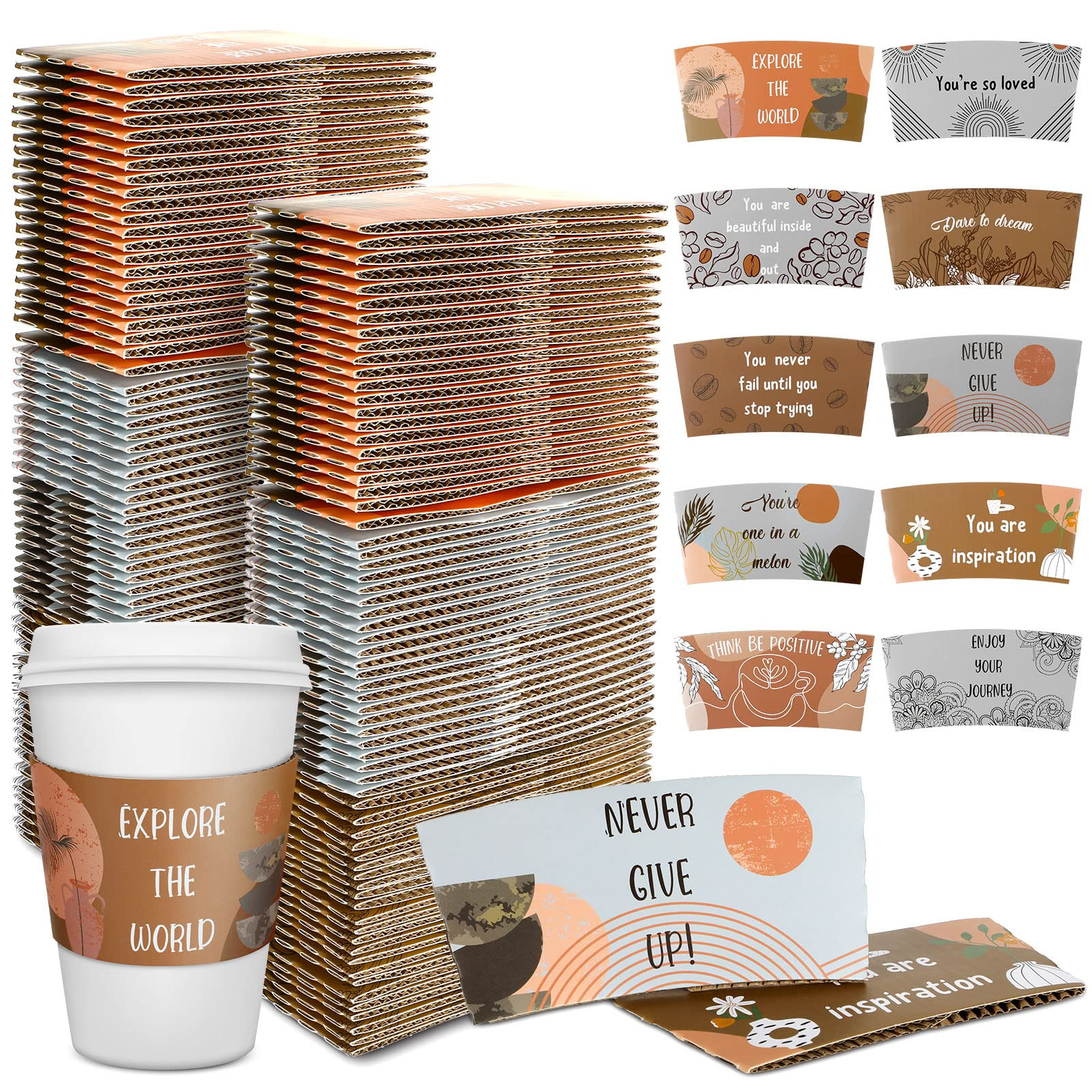 Dingion 500 Pack Coffee Cup Sleeves Corrugated Cardboard Motivational Disposable Sleeve for Inspi... | Amazon (US)