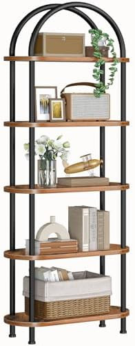 HOOBRO 5 Tier Open Bookshelf, Industrial Arched Bookcase Display Shelf Rack, Wooden Bookcase Stor... | Amazon (US)