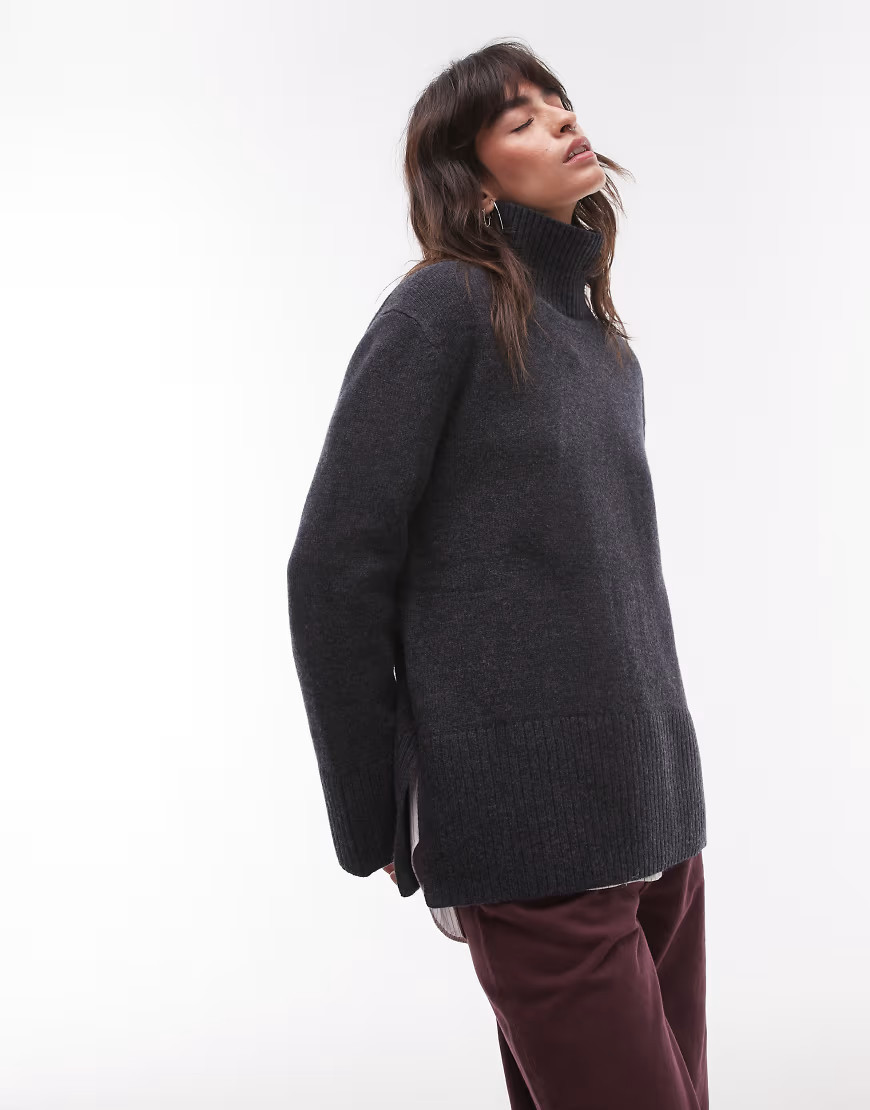 & Other Stories wool high neck oversize sweater in dark gray-Black | ASOS (Global)