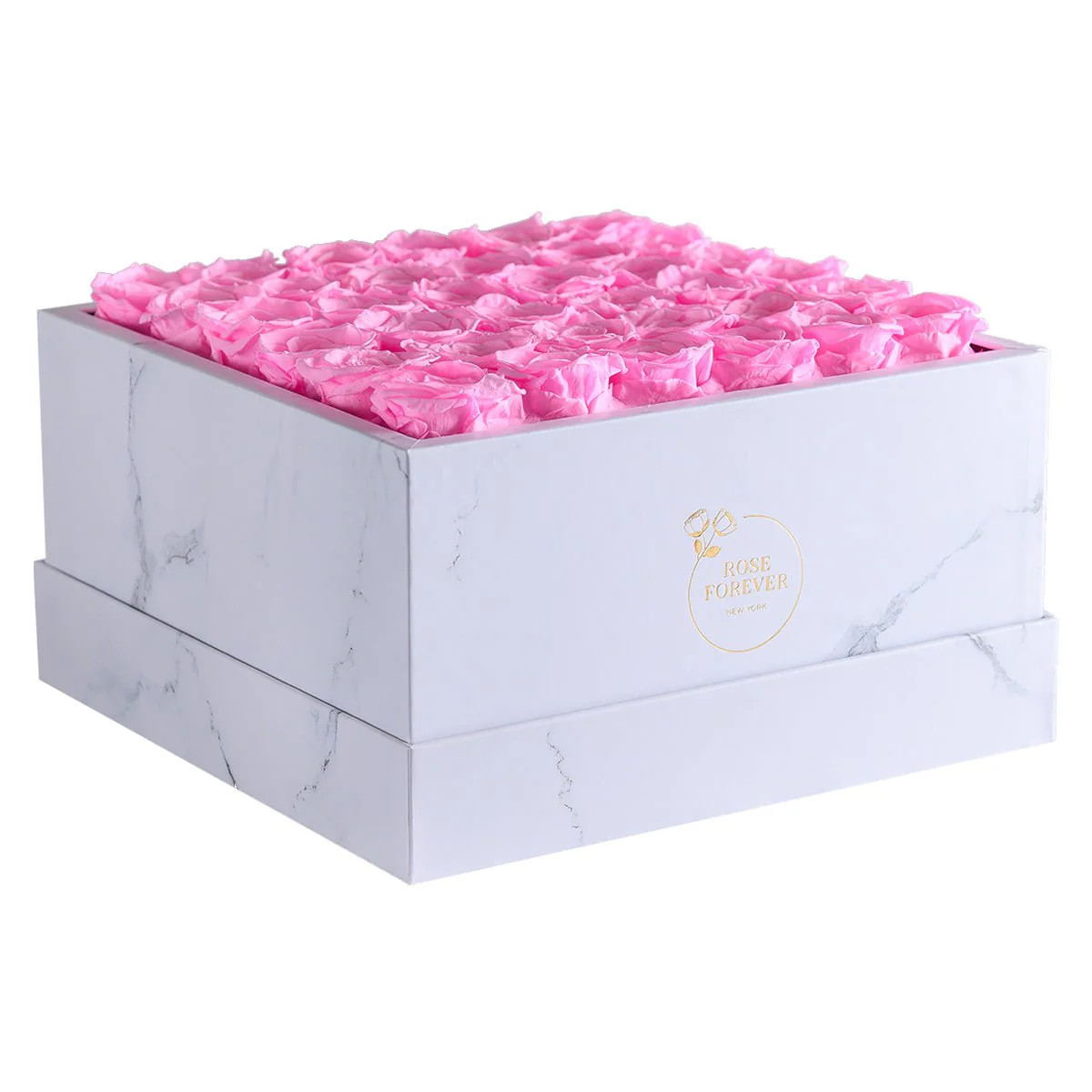 36 Fuchsia Roses - White Marble Square Box | Rose Forever 