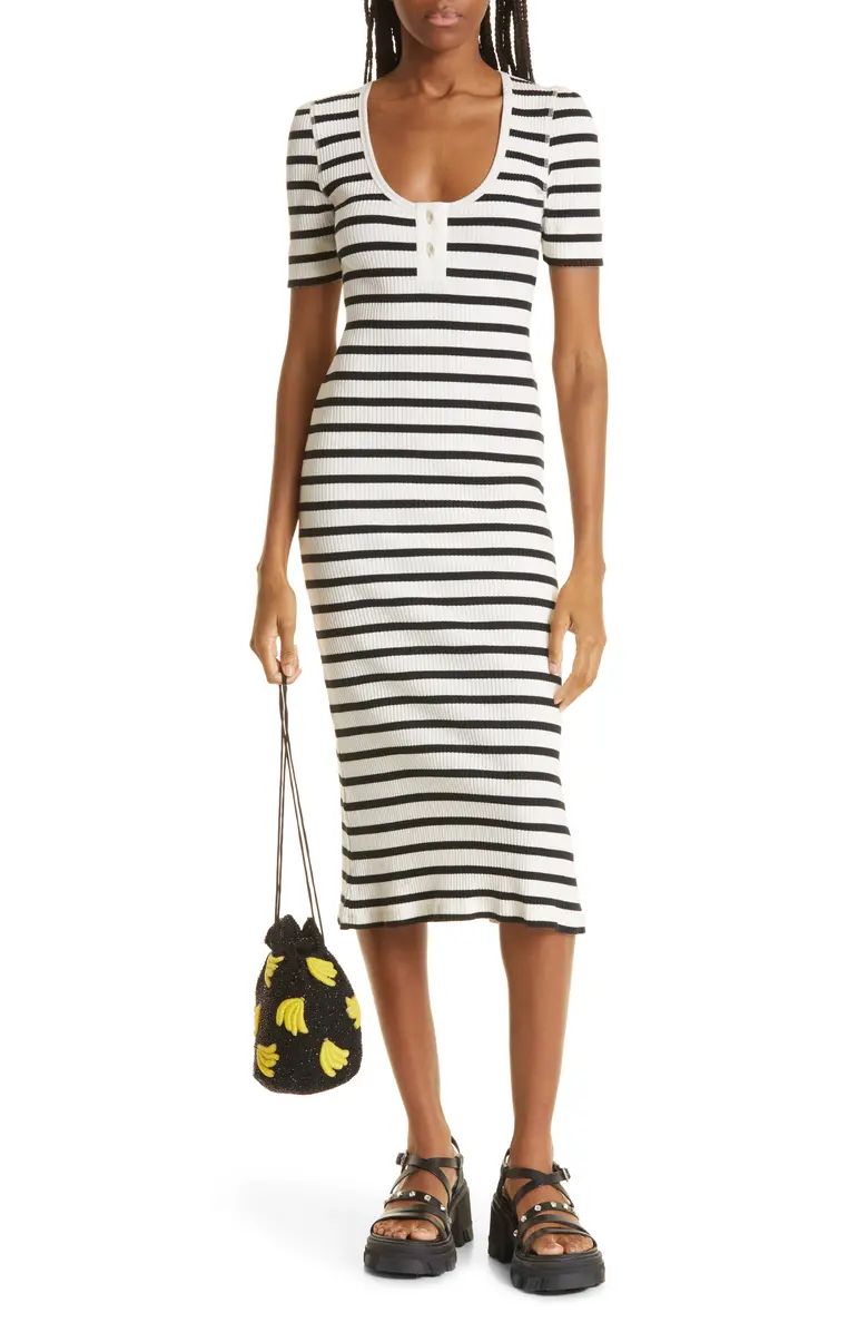 Stripe Short Sleeve Ribbed Midi Dress | Nordstrom