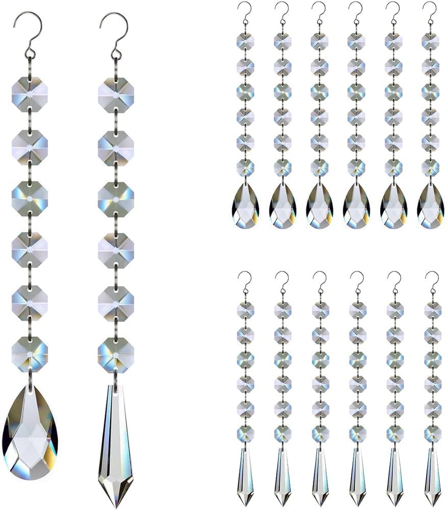 Teardrop Crystals Garland 12 Strands, 38mm/55mm Hanging Chandelier Crystals Beads Chain for Decor... | Amazon (US)