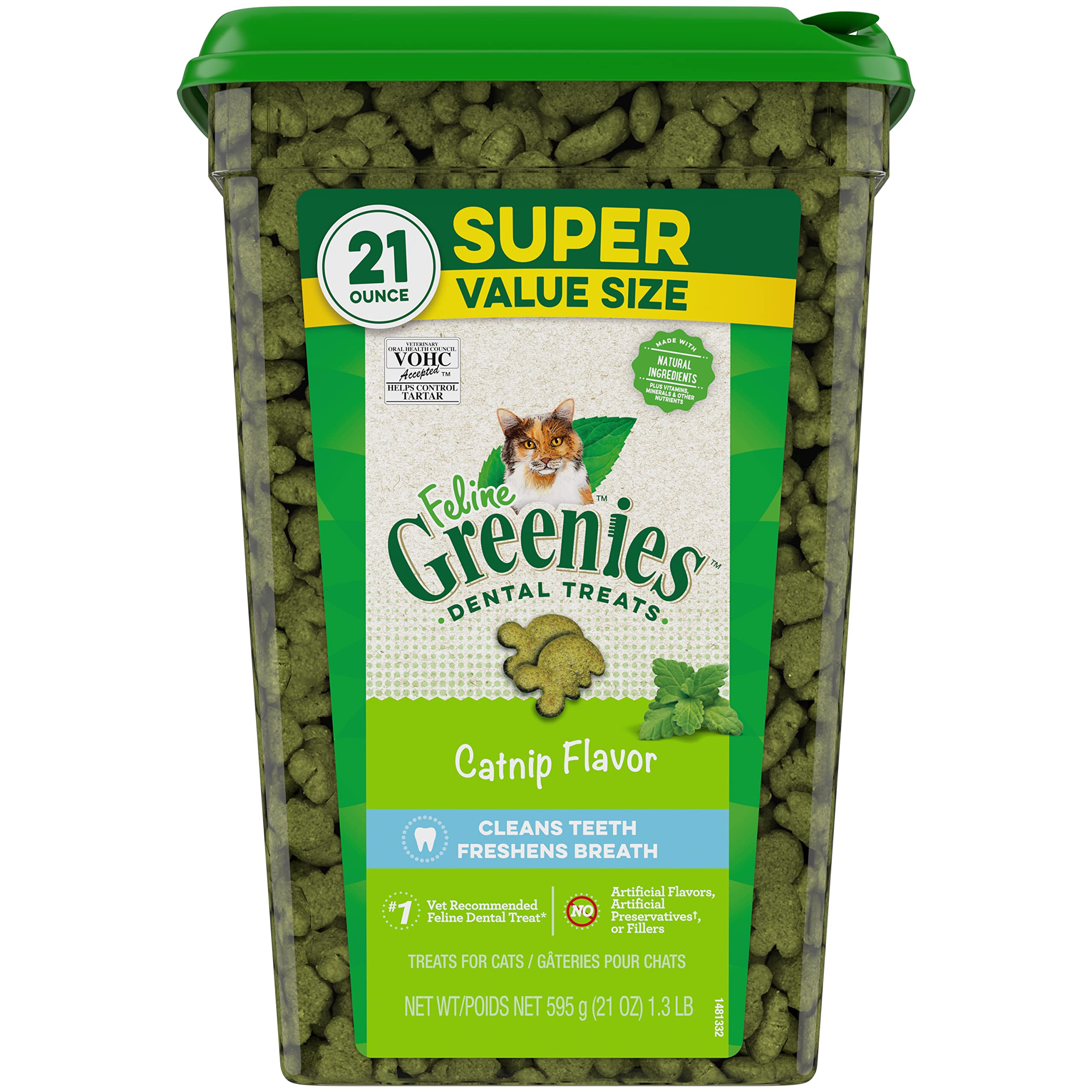 Greenies Feline Dental Cat Treats, Catnip Flavor, 21 oz. Tub | Amazon (US)