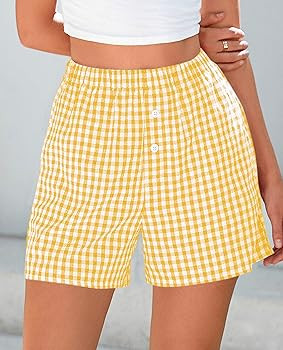 PRETTYGARDEN Womens Shorts Boxers 2025 Summer Gingham Pajama Lounge Sleep Y2K Plaid Pj Shorts Bea... | Amazon (US)