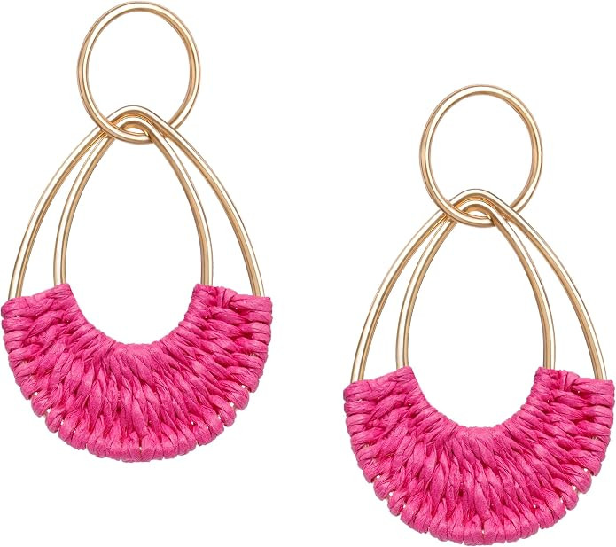 Raffia Hoop Earrings for Women Fun Boho Summer Beach Earrings Lightweight Handmade Straw Wicker R... | Amazon (US)