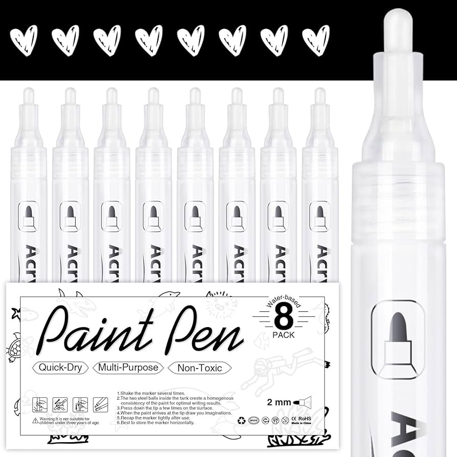 White Paint Pen for Art - 8Pack Acrylic White Paint Marker for Rock Painting, Stone, Wood, Canvas... | Amazon (CA)
