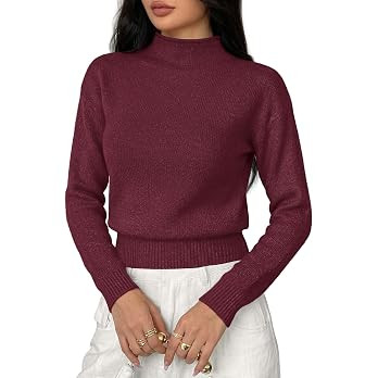 BTFBM Women’s Long Sleeve Sweaters Mock Neck Tops | Lightweight Knit Pullover Sweater,Basic Cla... | Amazon (US)
