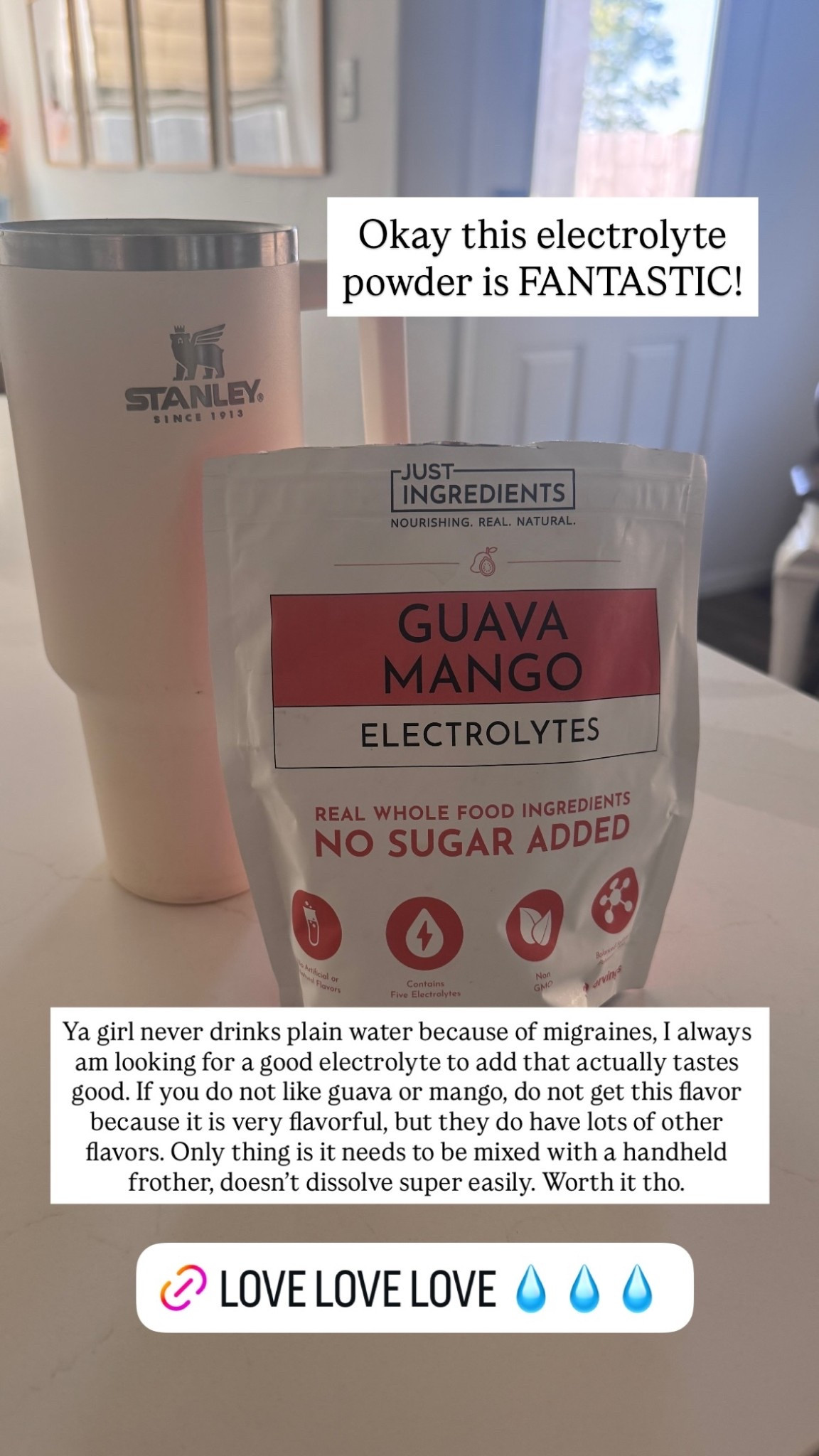 Okay this electrolyte powder is FANTASTIC! Ya girl never drinks plain water because of migraines, I always am looking for a good electrolyte to add that actually tastes good. If you do not like guava or mango, do not get this flavor because it is very flavorful, but they do have lots of other flavors. Only thing is it needs to be mixed with a handheld frother, doesn’t dissolve super easily. Worth it tho.