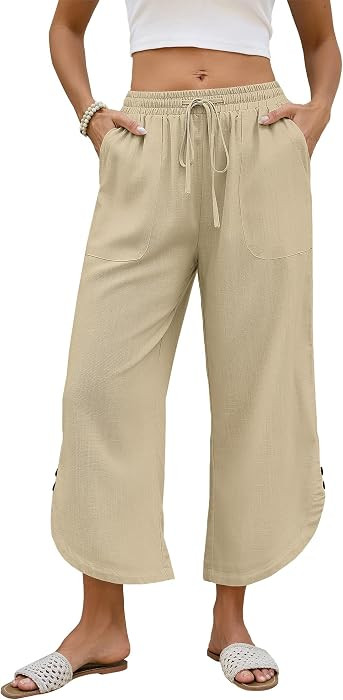 Bsubseach Womens Cotton Linen Pants Summer Capri Pants Comfy Lounge Pants | Amazon (US)