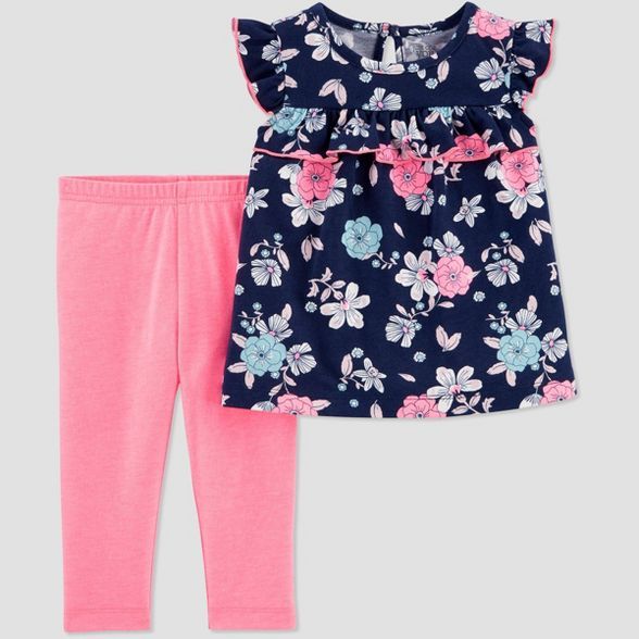 Baby Girls' 2pc Floral Top & Bottom Set - Just One You® made by carter's Navy/Pink | Target