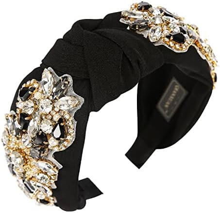 QIANXUAN Solid Color Wide Headbands For Women Diamond Rhinestone Headbands For Women Top Knot Headba | Amazon (US)