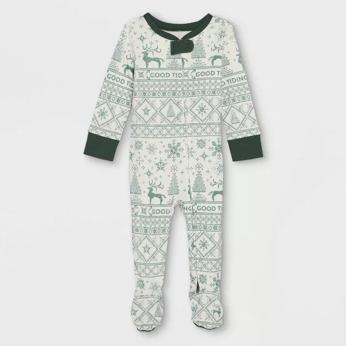Baby Reindeer Good Tidings Union Suit Green/Cream - Hearth & Hand™ with Magnolia | Target