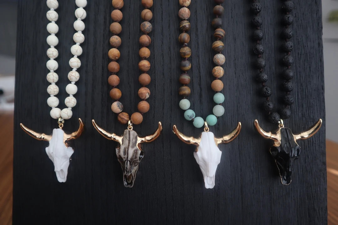 Desert Skull Longhorn Necklace Western Beaded Necklace Boho Animal Skull Bull Skull Southwestern ... | Etsy (US)