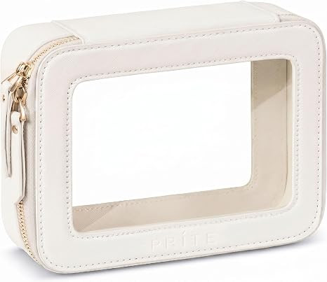 Prite Clear Makeup Bag Travel Cosmetic Organizer Toiletry Case for Women | Waterproof Vegan Leath... | Amazon (US)