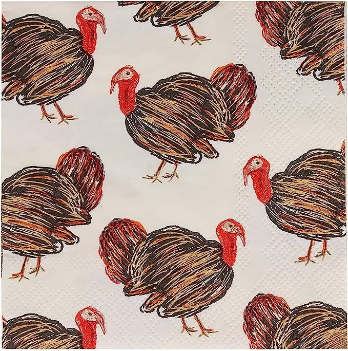 100 Pack Turkey Thanksgiving Cocktail Napkins for Party Supplies (5 x 5 In) | Amazon (US)