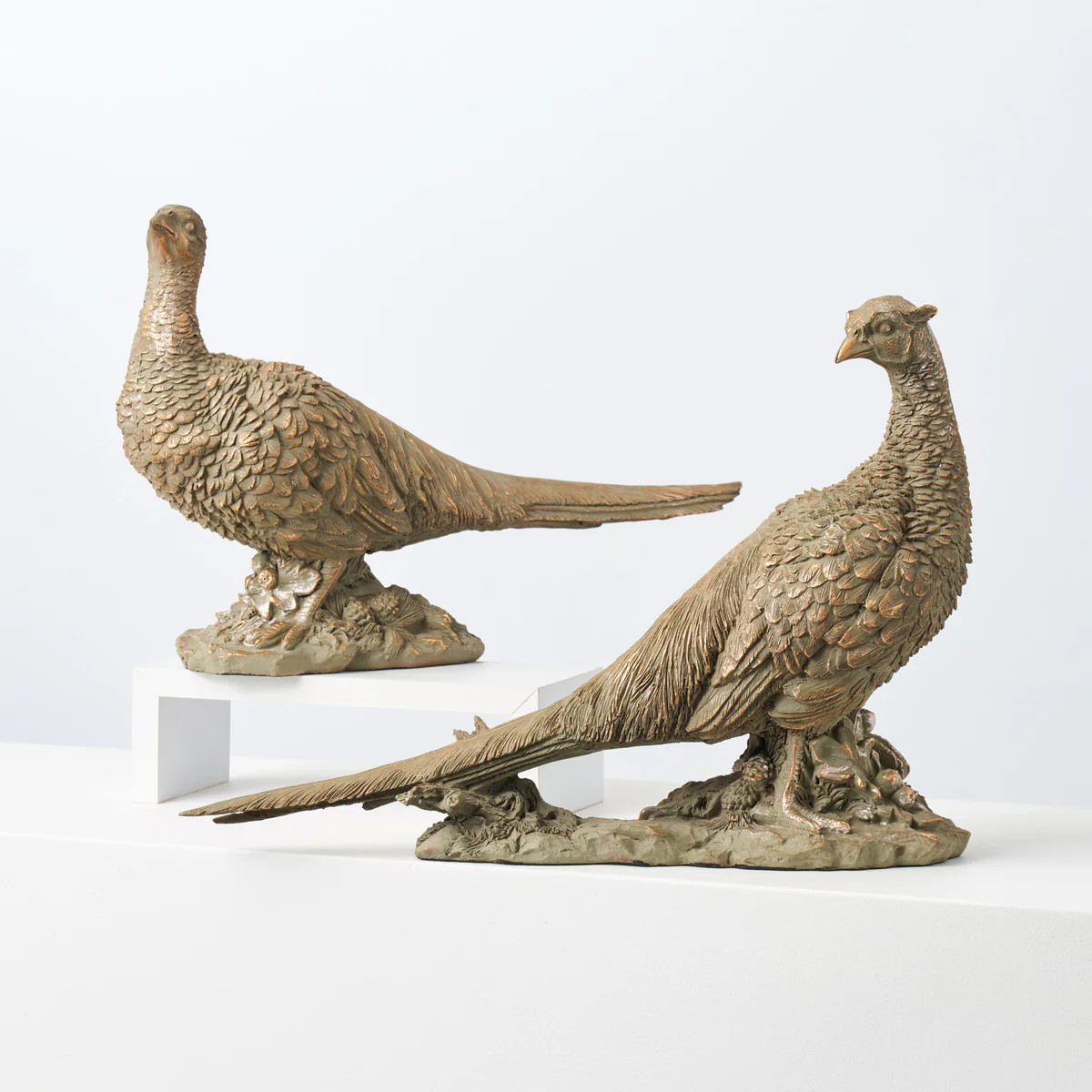Antiqued Brushed Pheasant Bird Duo Thanksgiving Centerpiece Fall Tabletop Decor | Darby Creek Trading