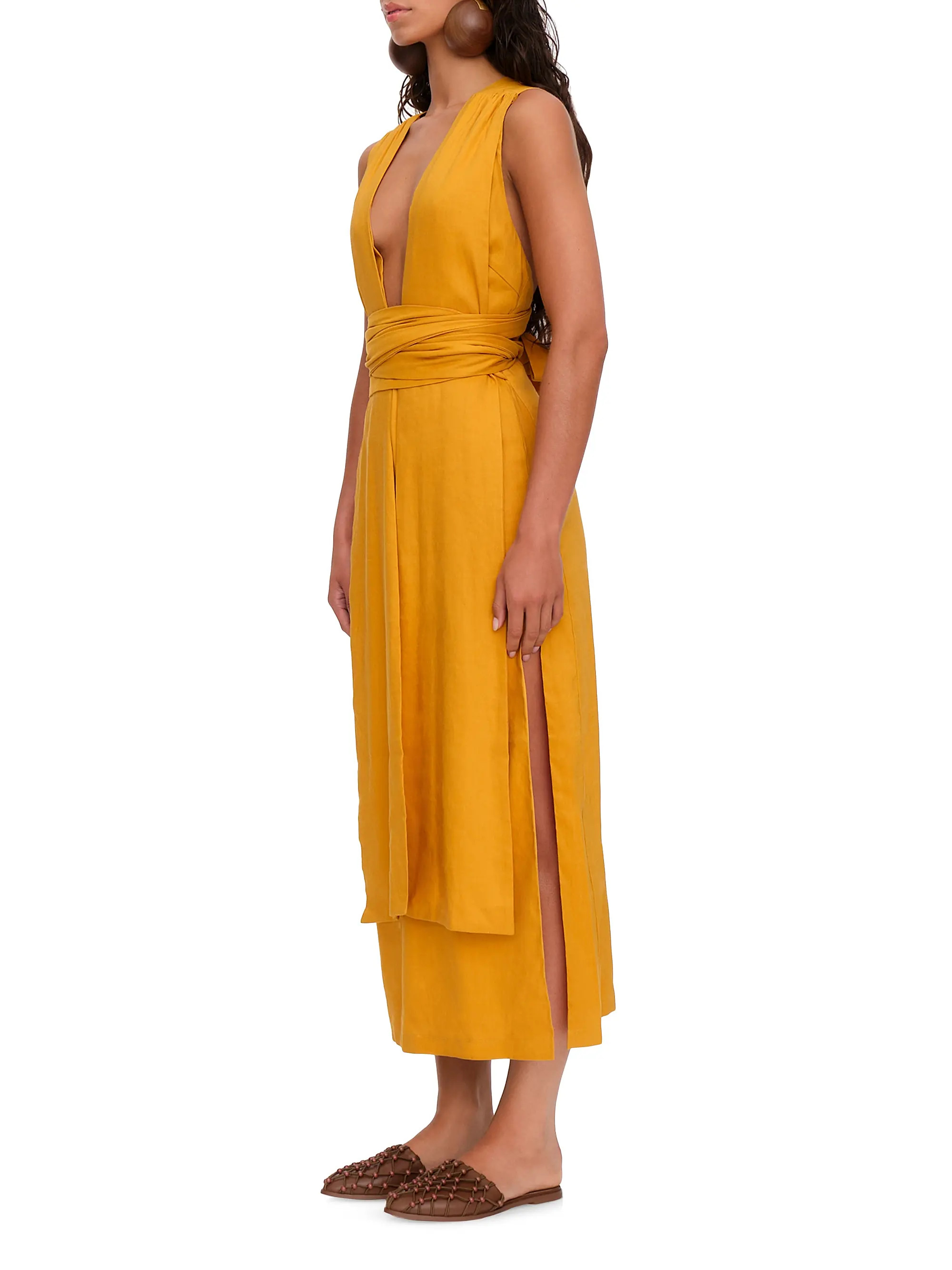 Shop Andrea Iyamah Zado Linen-Blend Sleeveless Midi-Dress | Saks Fifth Avenue | Saks Fifth Avenue